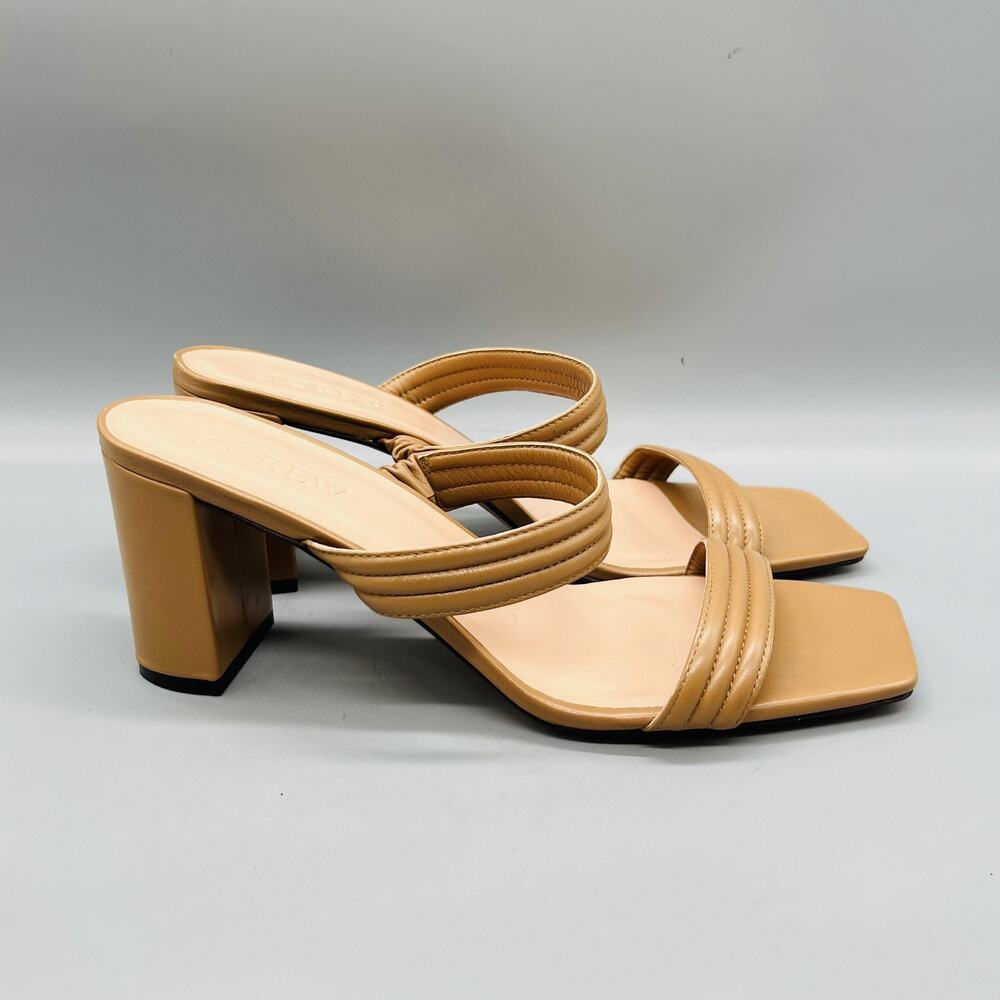 J Crew Sandals Women 12 Beige Leather Evelyn Double Strap Block Heel Slide Shoes